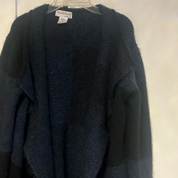North Style Color Block Long Line Open Front Fuzzy Duster Cardigan Sweater M - Picture 10 of 13